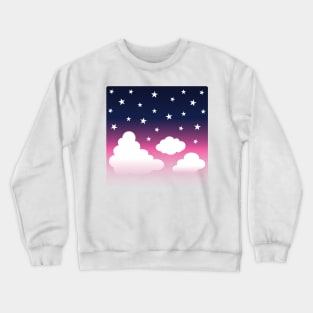 Clouds | Stars | Gradient | White Blue Pink | Dark Crewneck Sweatshirt